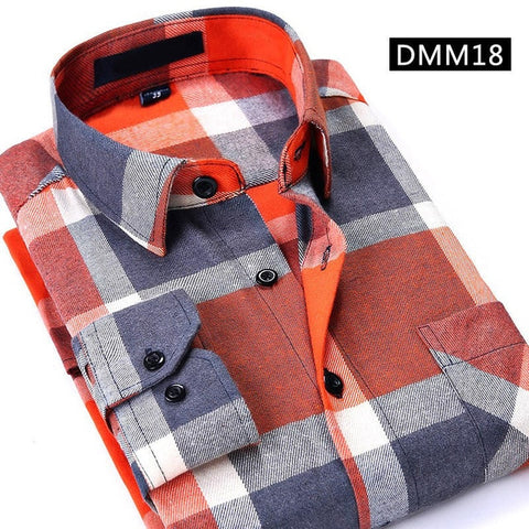 Casual Men Plaid Shirt Spring Autumn Flannel Shirt Men Dress Shirts Fashion Long Sleeve Slim Fit Chemise Homme Cotton Male Shirt