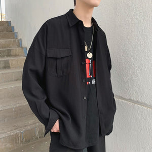 2019 Spring Summer Korean Pocket Designed Thin Oversize Men's  Black White Casual Shirt Blouse